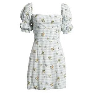 Reformation Kaley Gingham Puffy Sleeve Mini Dress